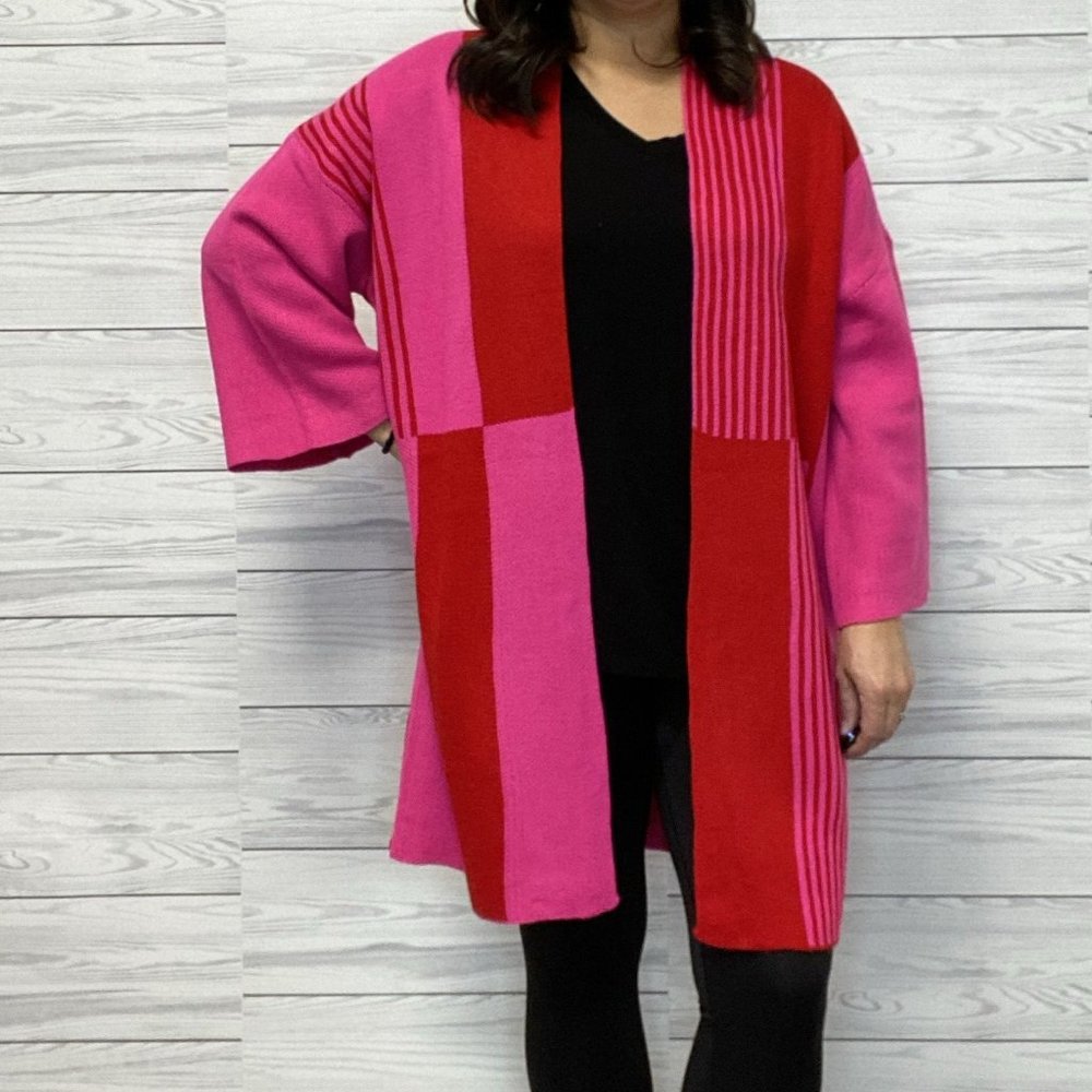 Thick Striped Cardigan - Red/Pink